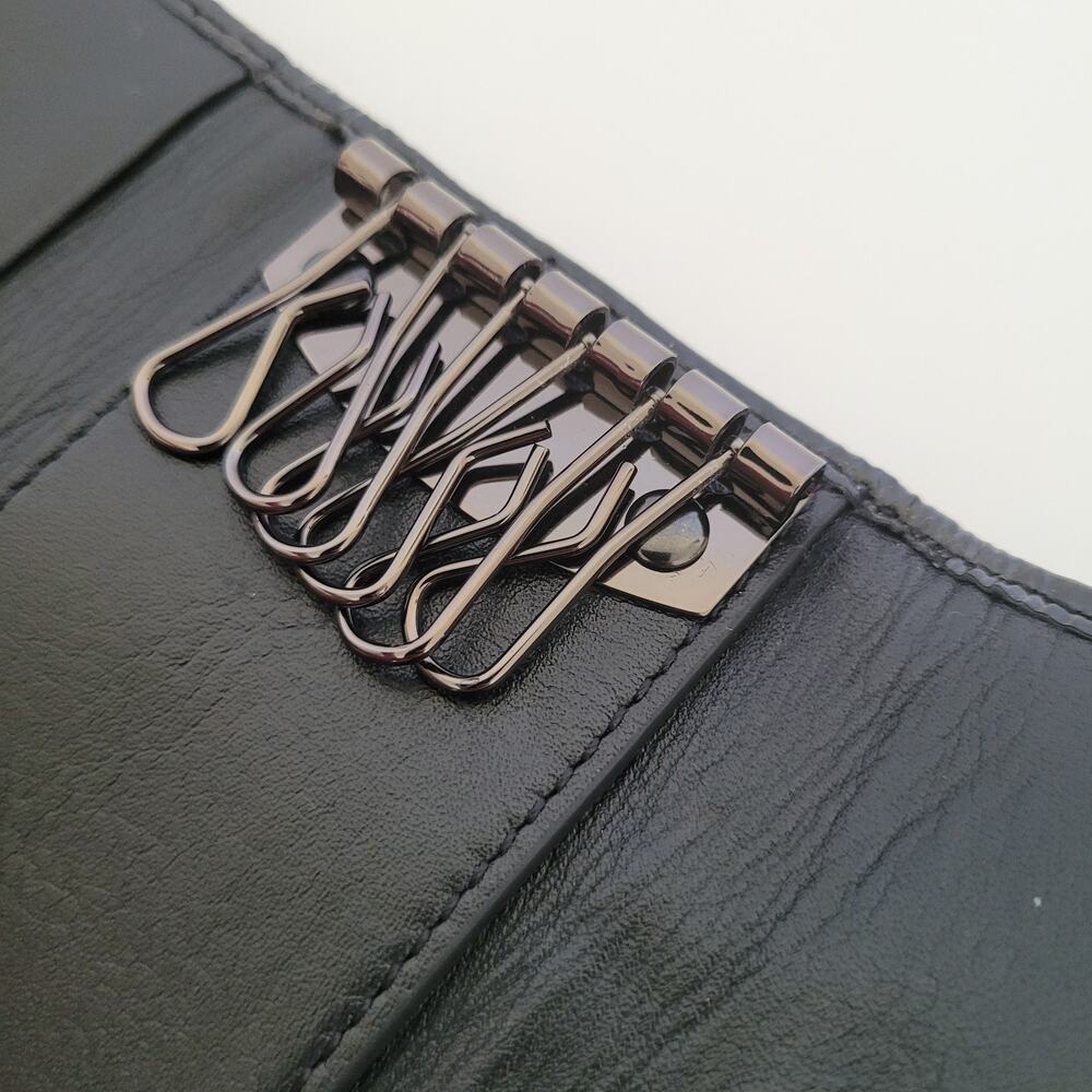 Burrbery Key Hooks Holder Case Wallet Logo Black Gray Check Trifold Designer - Picture 5 of 9